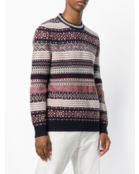 dunkelroter Pullover mit einem Rundhalsausschnitt mit Norwegermuster von Kent & Curwen