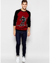 dunkelroter Pullover mit einem Rundhalsausschnitt mit Weihnachten Muster von Asos