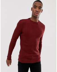 dunkelroter Pullover mit einem Rundhalsausschnitt von Bershka