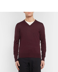 dunkelroter Pullover mit einem V-Ausschnitt von Dries Van Noten