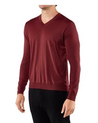 dunkelroter Pullover mit einem V-Ausschnitt von Falke