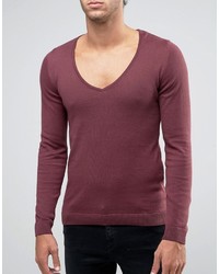 dunkelroter Pullover mit einem V-Ausschnitt von Asos