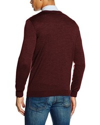 dunkelroter Pullover mit einem V-Ausschnitt von Paul James Knitwear