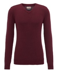 dunkelroter Pullover mit einem V-Ausschnitt von Petrol Industries