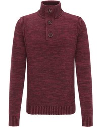 dunkelroter Pullover mit einem zugeknöpften Kragen von Petrol Industries