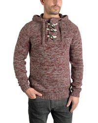 dunkelroter Strick Pullover mit einem Kapuze von Solid