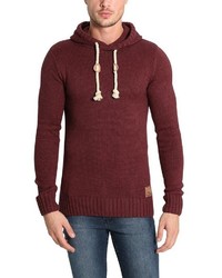 dunkelroter Strick Pullover mit einem Kapuze von Solid