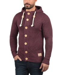 dunkelroter Strick Pullover mit einem Kapuze von Solid