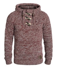 dunkelroter Strick Pullover mit einem Kapuze von Solid