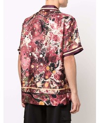 dunkelrotes bedrucktes Kurzarmhemd von Dolce & Gabbana