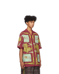dunkelrotes bedrucktes Kurzarmhemd von Gucci