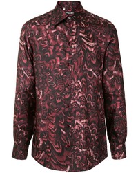 dunkelrotes bedrucktes Langarmhemd von Dolce & Gabbana