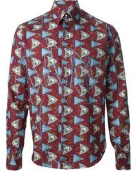 dunkelrotes bedrucktes Langarmhemd von Stella Jean