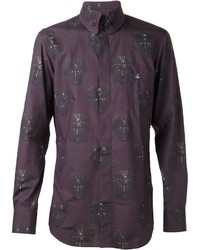 dunkelrotes bedrucktes Langarmhemd von Vivienne Westwood