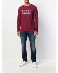 dunkelrotes bedrucktes Langarmshirt von Tommy Hilfiger