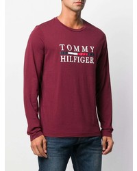 dunkelrotes bedrucktes Langarmshirt von Tommy Hilfiger