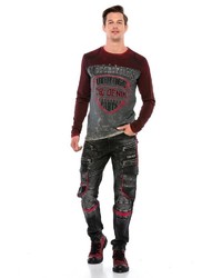 dunkelrotes bedrucktes Sweatshirt von Cipo & Baxx