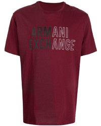 dunkelrotes bedrucktes T-Shirt mit einem Rundhalsausschnitt von Armani Exchange