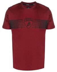 dunkelrotes bedrucktes T-Shirt mit einem Rundhalsausschnitt von Automobili Lamborghini