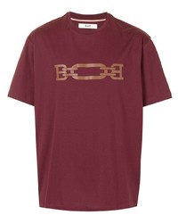 dunkelrotes bedrucktes T-Shirt mit einem Rundhalsausschnitt von Bally