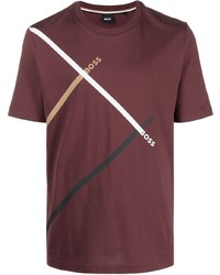 dunkelrotes bedrucktes T-Shirt mit einem Rundhalsausschnitt von BOSS