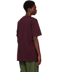 dunkelrotes bedrucktes T-Shirt mit einem Rundhalsausschnitt von Raf Simons