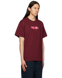 dunkelrotes bedrucktes T-Shirt mit einem Rundhalsausschnitt von Noah