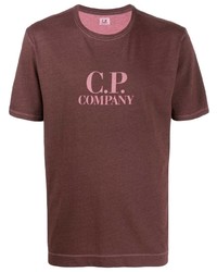 dunkelrotes bedrucktes T-Shirt mit einem Rundhalsausschnitt von C.P. Company