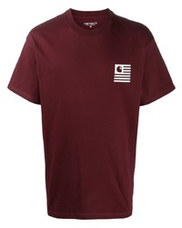 dunkelrotes bedrucktes T-Shirt mit einem Rundhalsausschnitt von Carhartt WIP