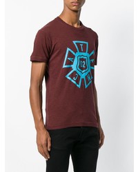 dunkelrotes bedrucktes T-Shirt mit einem Rundhalsausschnitt von DSQUARED2