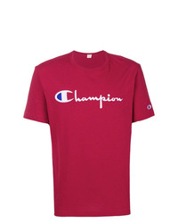 dunkelrotes bedrucktes T-Shirt mit einem Rundhalsausschnitt von Champion
