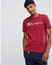 dunkelrotes bedrucktes T-Shirt mit einem Rundhalsausschnitt von Champion