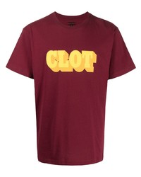 dunkelrotes bedrucktes T-Shirt mit einem Rundhalsausschnitt von Clot