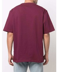 dunkelrotes bedrucktes T-Shirt mit einem Rundhalsausschnitt von Versace