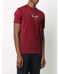 dunkelrotes bedrucktes T-Shirt mit einem Rundhalsausschnitt von Emporio Armani