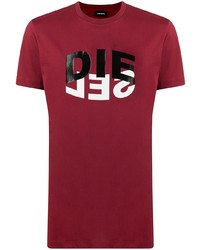 dunkelrotes bedrucktes T-Shirt mit einem Rundhalsausschnitt von Diesel