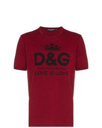 dunkelrotes bedrucktes T-Shirt mit einem Rundhalsausschnitt von Dolce & Gabbana