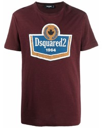 dunkelrotes bedrucktes T-Shirt mit einem Rundhalsausschnitt von DSQUARED2