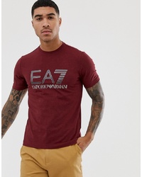 dunkelrotes bedrucktes T-Shirt mit einem Rundhalsausschnitt von EA7