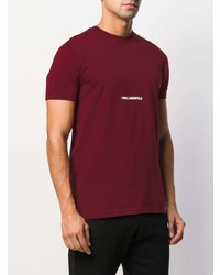 dunkelrotes bedrucktes T-Shirt mit einem Rundhalsausschnitt von Karl Lagerfeld