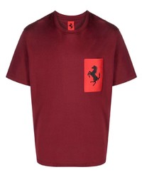 dunkelrotes bedrucktes T-Shirt mit einem Rundhalsausschnitt von Ferrari