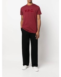 dunkelrotes bedrucktes T-Shirt mit einem Rundhalsausschnitt von A.P.C.