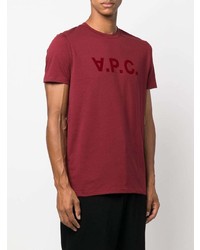 dunkelrotes bedrucktes T-Shirt mit einem Rundhalsausschnitt von A.P.C.