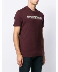 dunkelrotes bedrucktes T-Shirt mit einem Rundhalsausschnitt von Emporio Armani