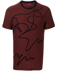dunkelrotes bedrucktes T-Shirt mit einem Rundhalsausschnitt von Giorgio Armani
