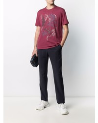 dunkelrotes bedrucktes T-Shirt mit einem Rundhalsausschnitt von Ermenegildo Zegna XXX