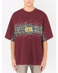 dunkelrotes bedrucktes T-Shirt mit einem Rundhalsausschnitt von Dolce & Gabbana