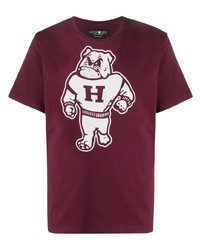dunkelrotes bedrucktes T-Shirt mit einem Rundhalsausschnitt von Hydrogen
