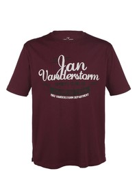 dunkelrotes bedrucktes T-Shirt mit einem Rundhalsausschnitt von Jan Vanderstorm
