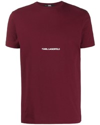 dunkelrotes bedrucktes T-Shirt mit einem Rundhalsausschnitt von Karl Lagerfeld